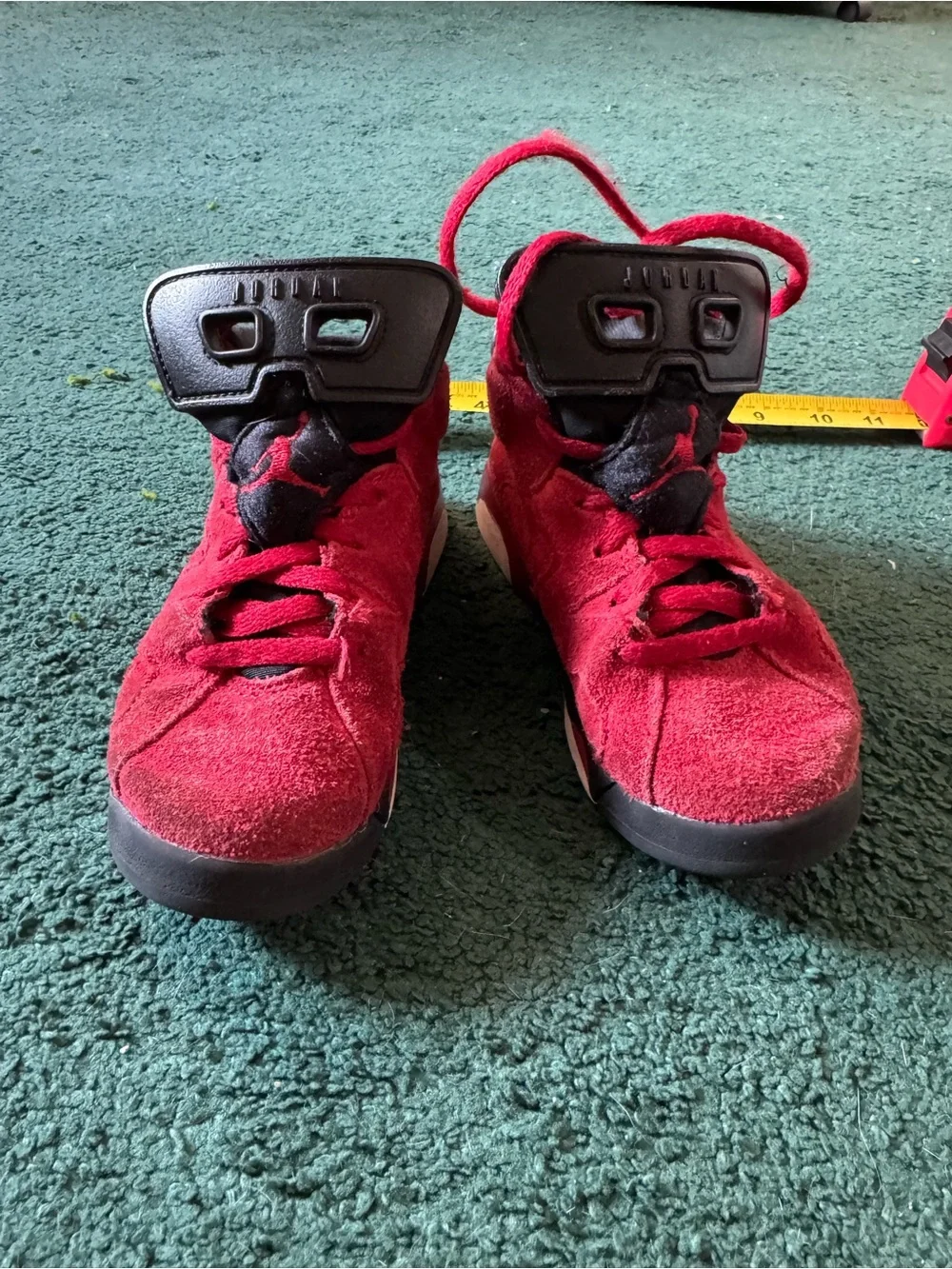 Nike Jordan Kids Red Suede Athletic Sneakers with Black Accents, Size 11C